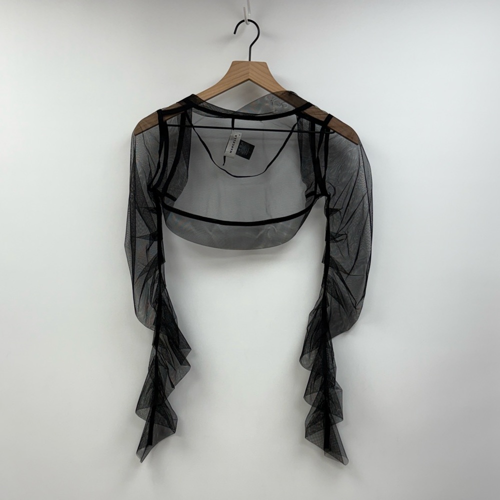 Marcella Mesh Sheer Ruched Long Sleeve Bolero Black Small - Picture 6 of 10